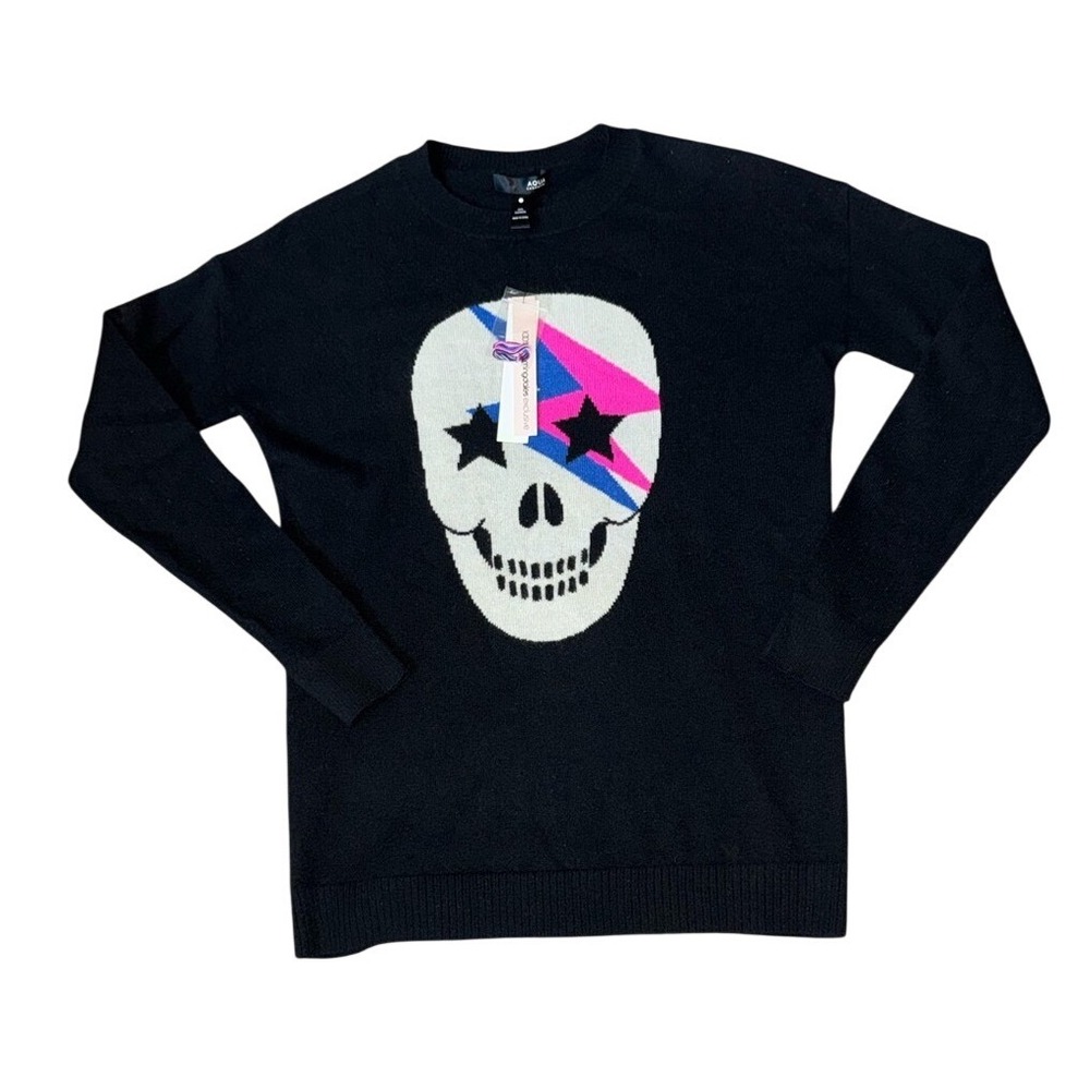 AQUA *NWT* 100% Cashmere Black Bowie Skull Sweater | Women's S